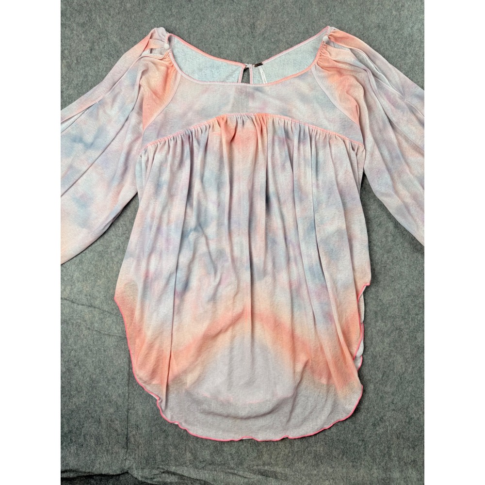 Free People Tunic Top Womens XS Orange Tie Dye Knit Boho Cold Shoulder Festival